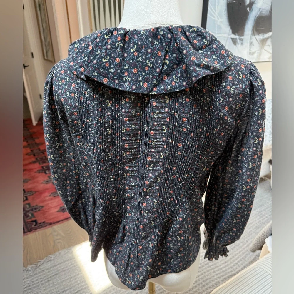 DÔEN Hardy Floral Paisley Button Front Cropped Blouse - Sz XS